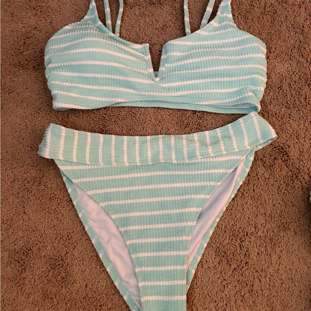 Cupshe Blue and White Striped Bikini